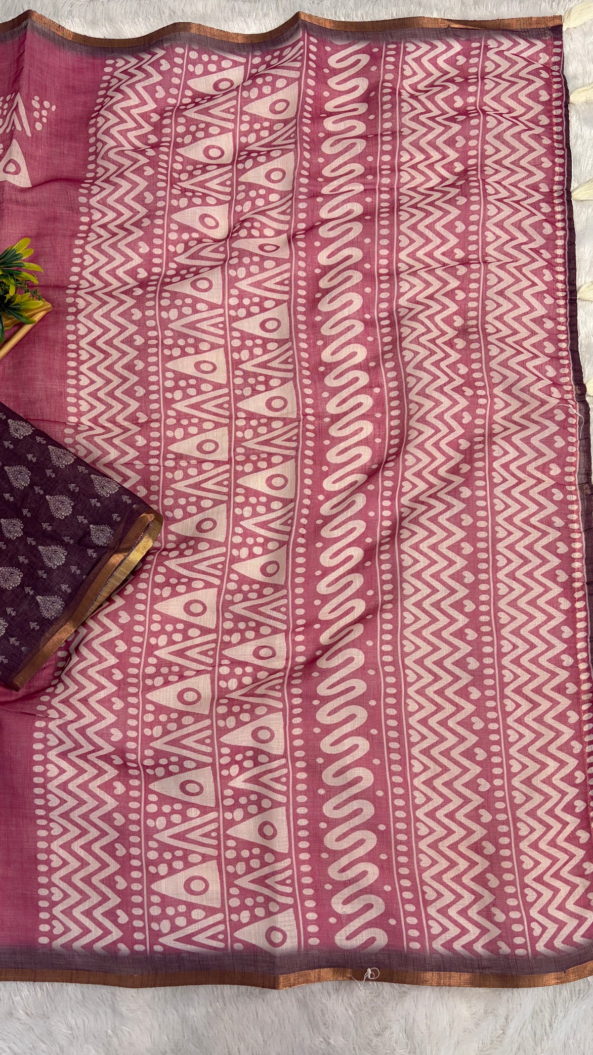 Cotton Linen Magenta Pink Color Saree