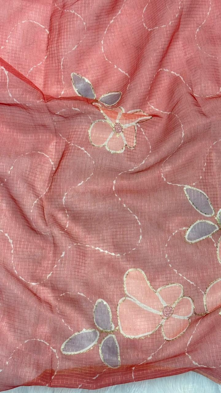 Kota Doriya Flower Print With Aari Work