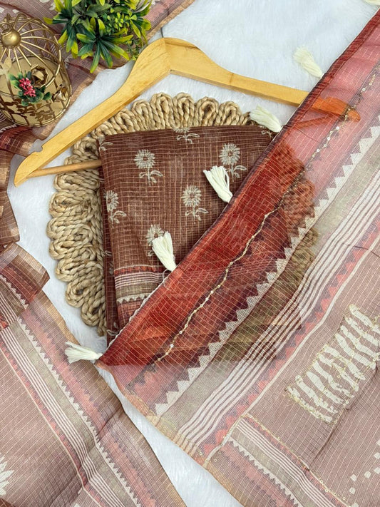Kota Doriya Flower Print With Aari Work