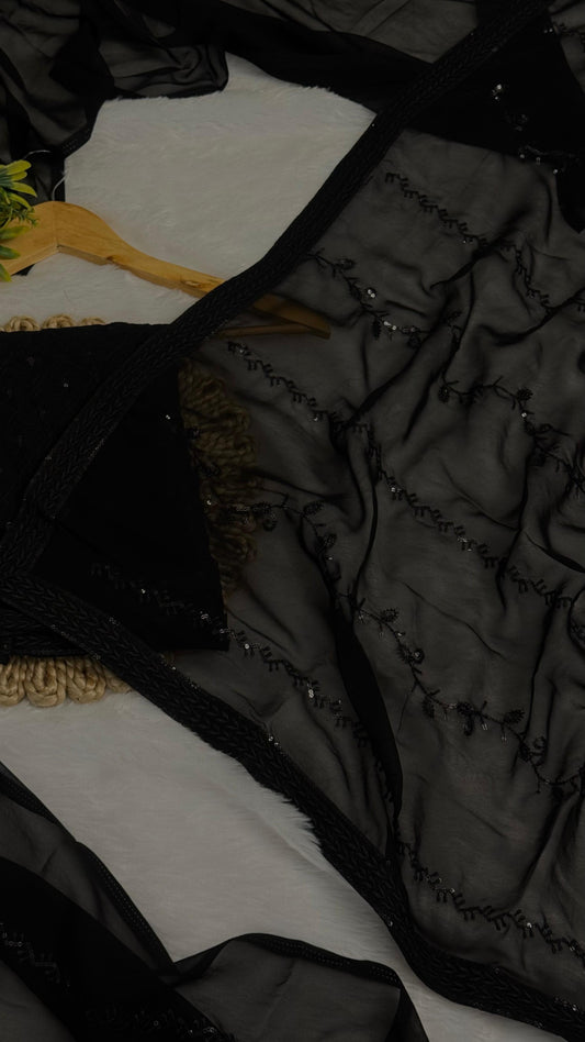 Midnight Black Sequence Elegance Saree