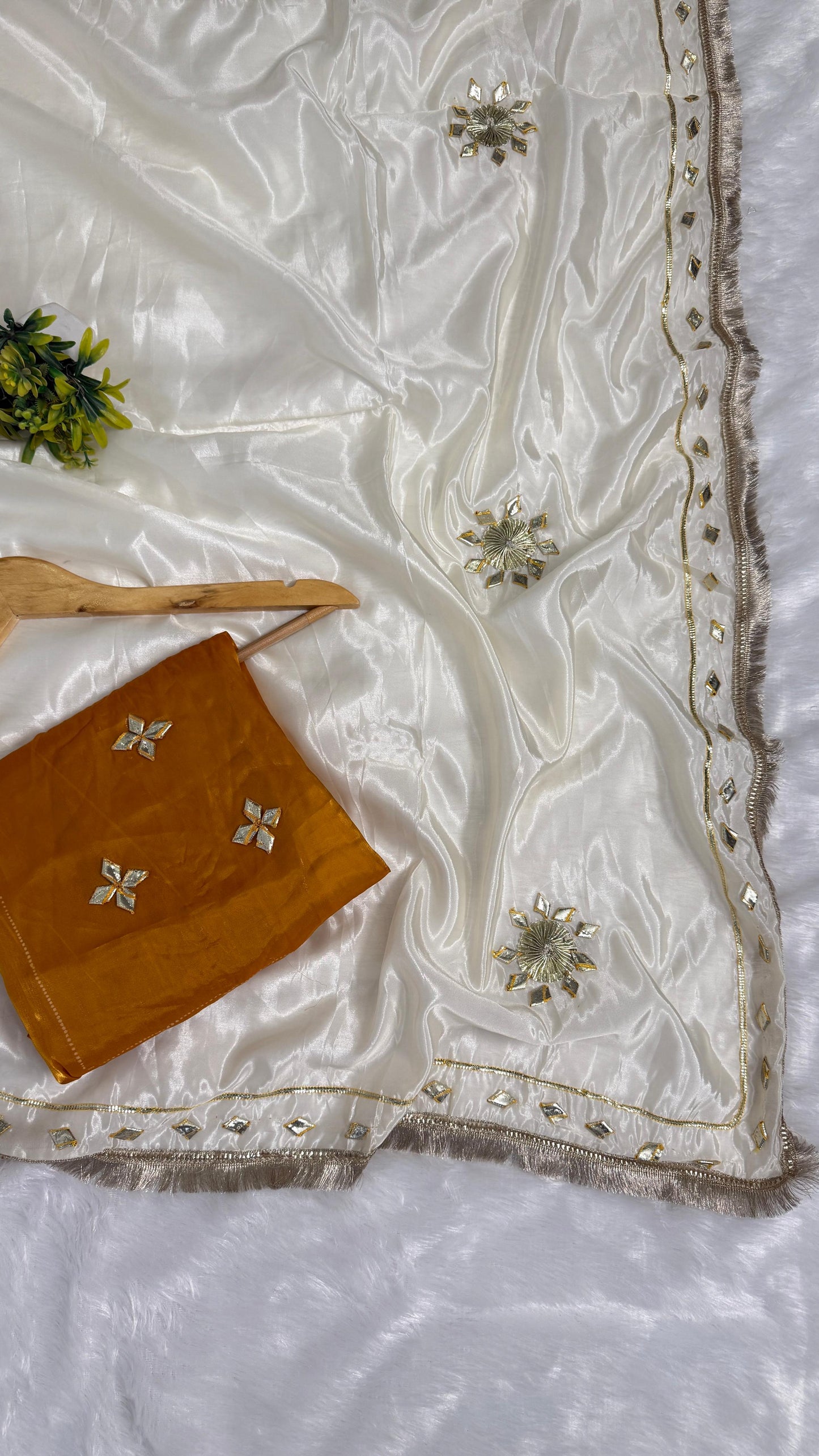 Beautiful Cream Saree with Gota Work (Different Blouse color)