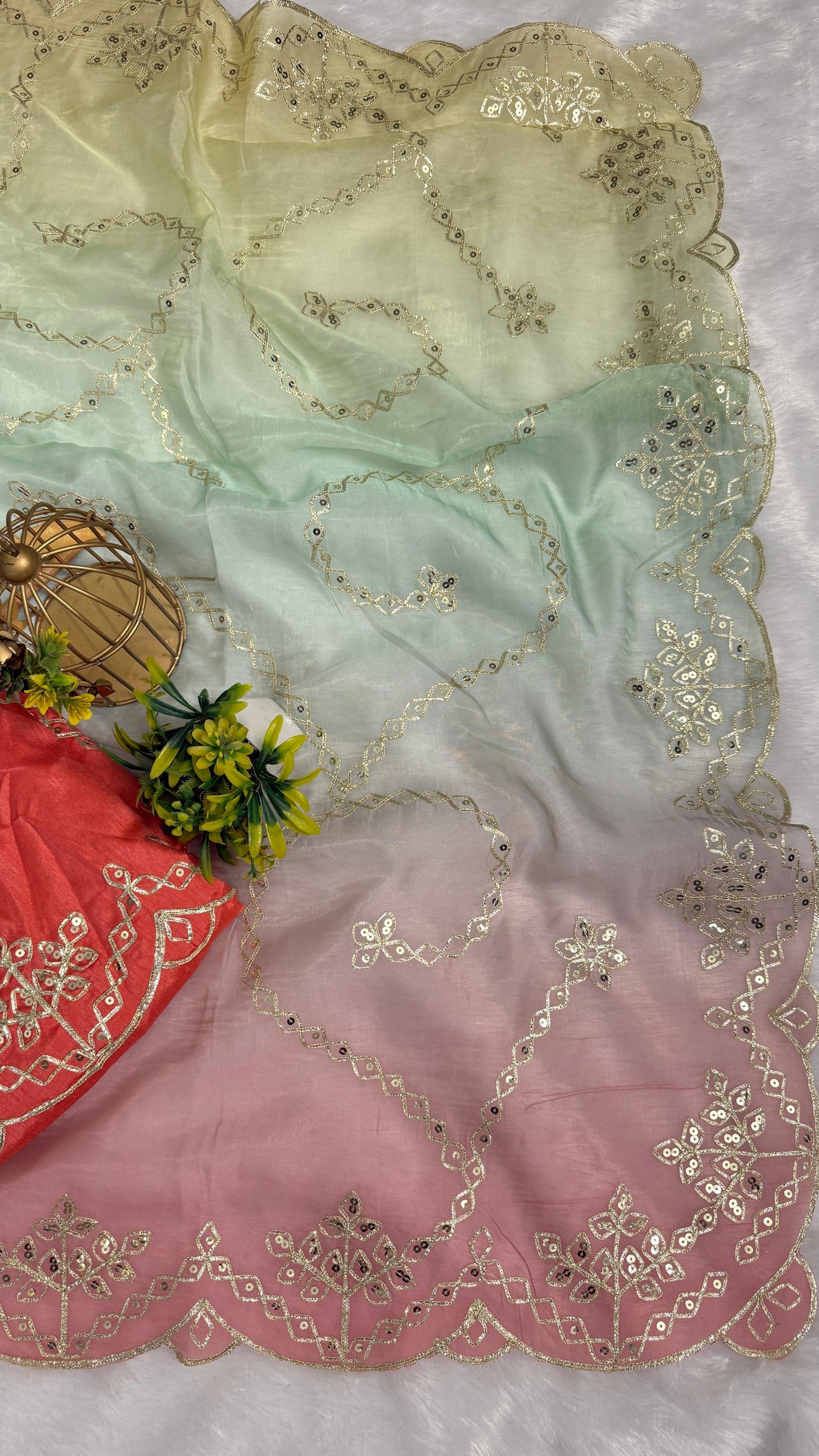 Elegant Shaded Cutwork Saree