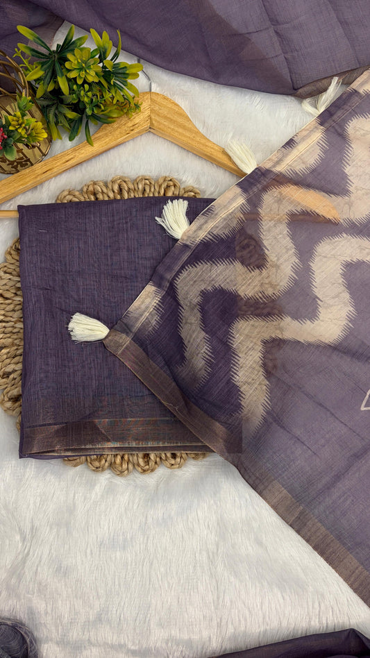 Cotton Linen Flower Print Saree