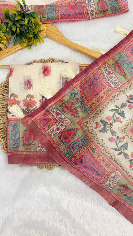 Cotton Linen Royal Print Saree