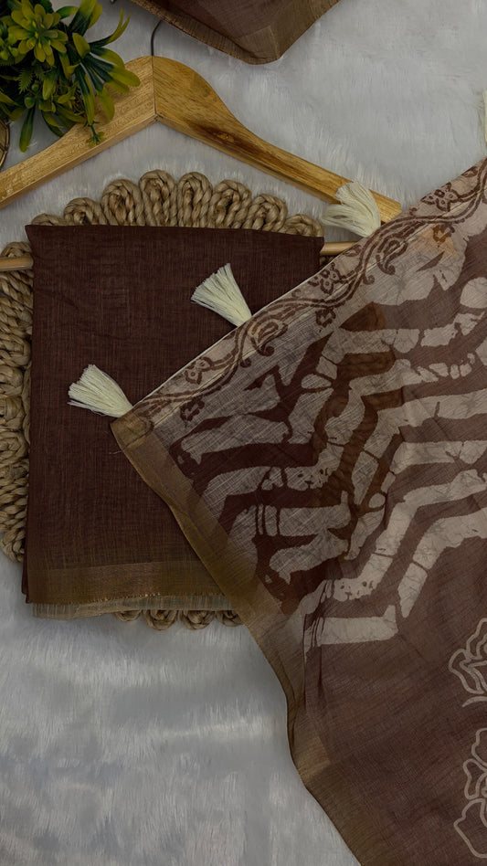 Cotton Linen Flower Print Saree