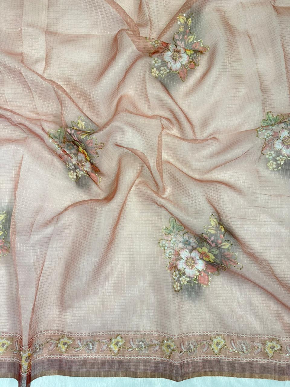 Kota Doriya Small Beautiful Flower Print With Aari work