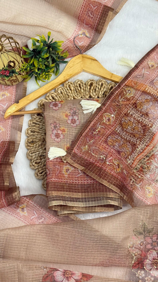 Kota Doriya Small Beautiful Flower Print With Aari work