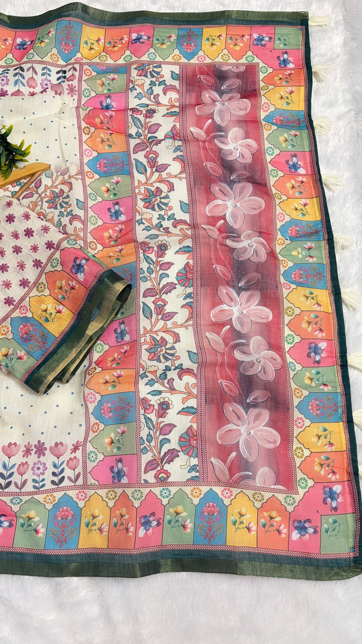 Cotton Linen Multi Color Heavy Printed Saree