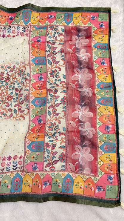 Cotton Linen Multi Color Heavy Printed Saree