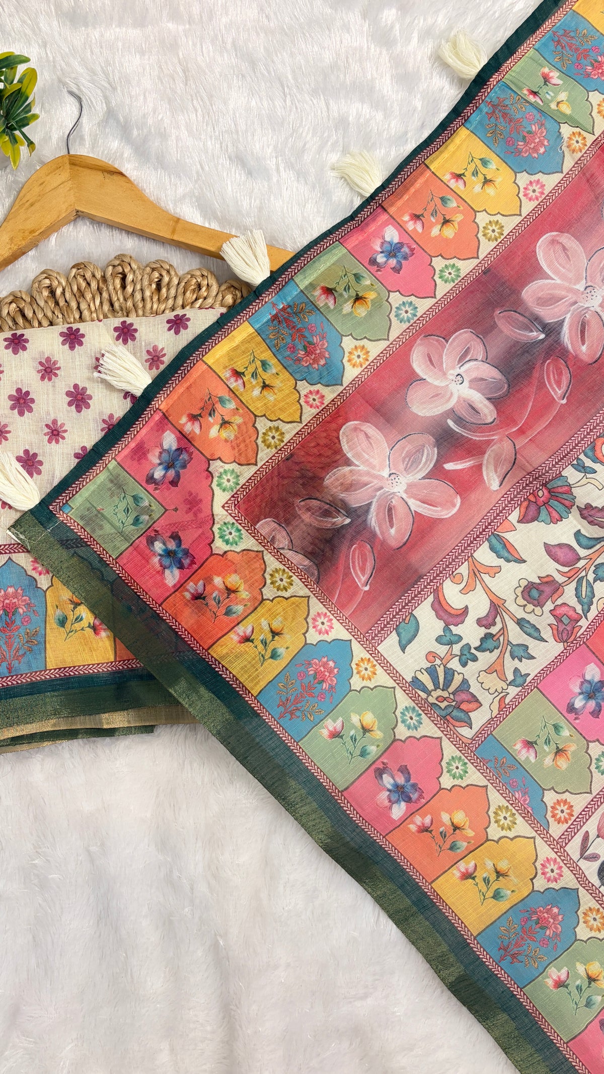 Cotton Linen Multi Color Heavy Printed Saree