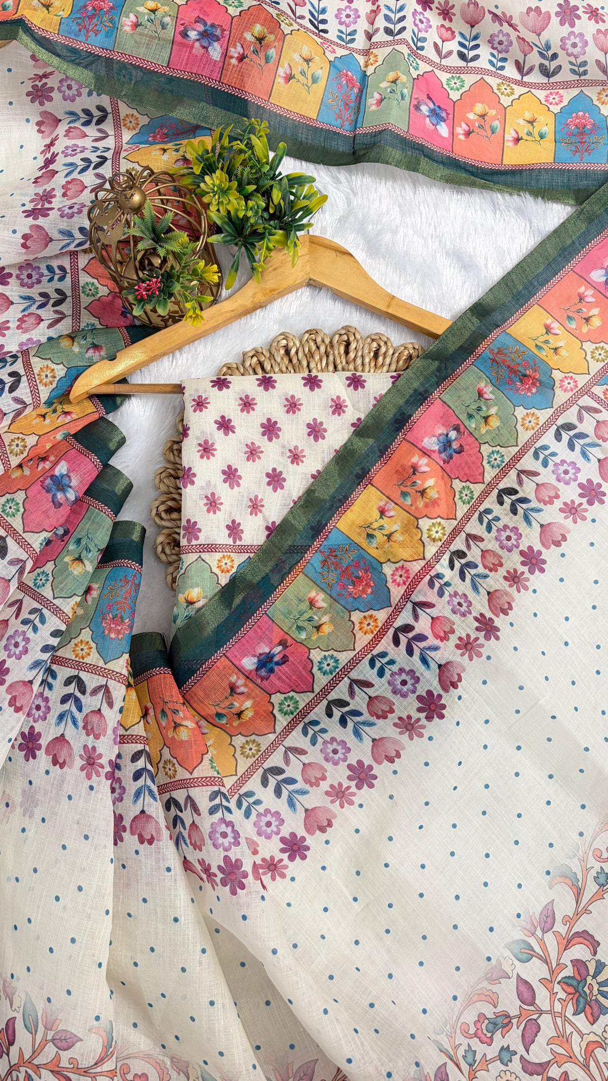 Cotton Linen Multi Color Heavy Printed Saree