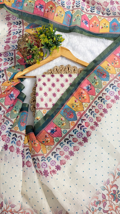 Cotton Linen Multi Color Heavy Printed Saree