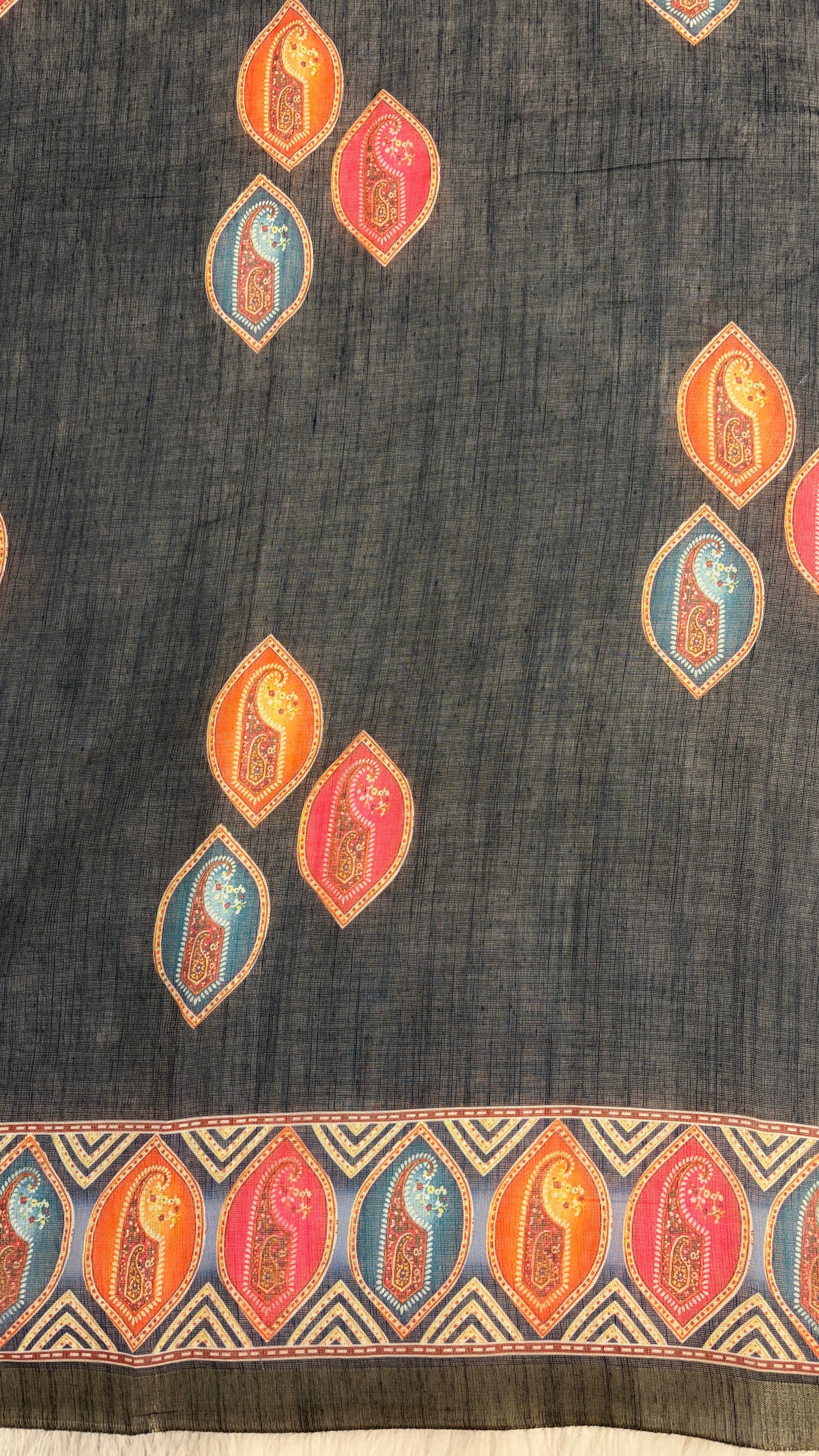 Cotton Linen Dark Blue Color with Abstract Printed Saree