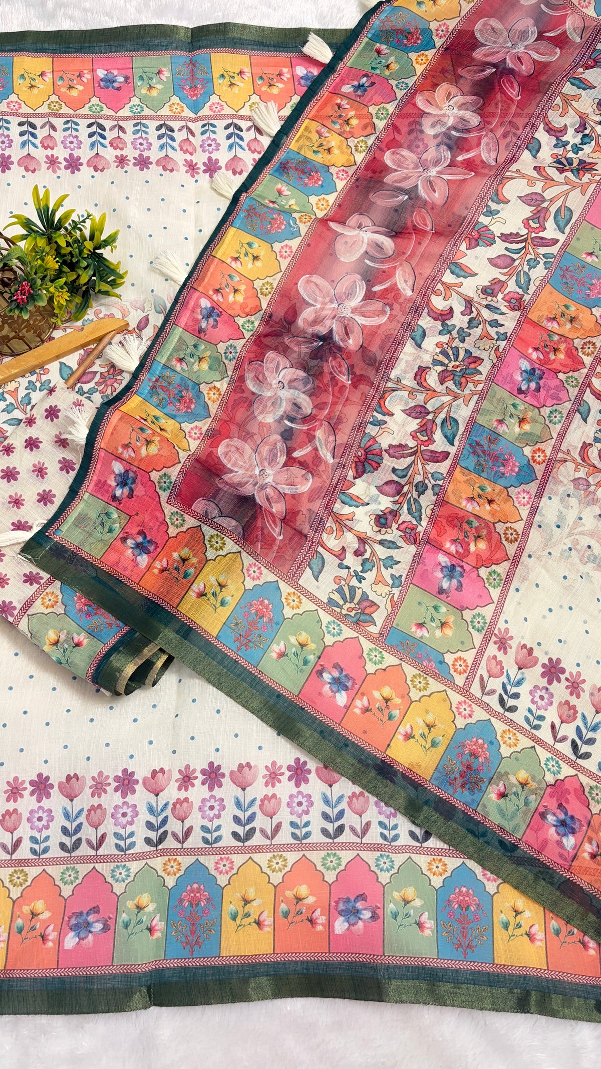 Cotton Linen Multi Color Heavy Printed Saree
