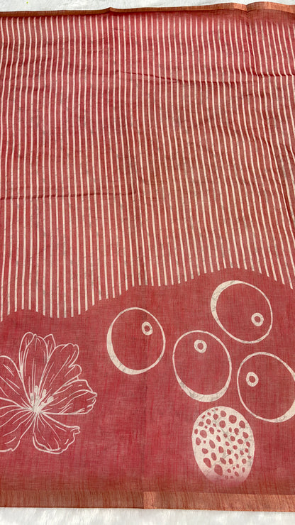 Cotton Linen Dusty Pink Color With Abstract Print Saree