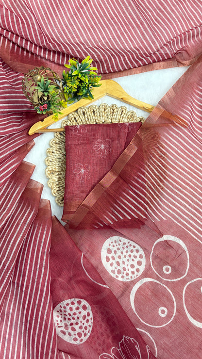 Cotton Linen Dusty Pink Color With Abstract Print Saree