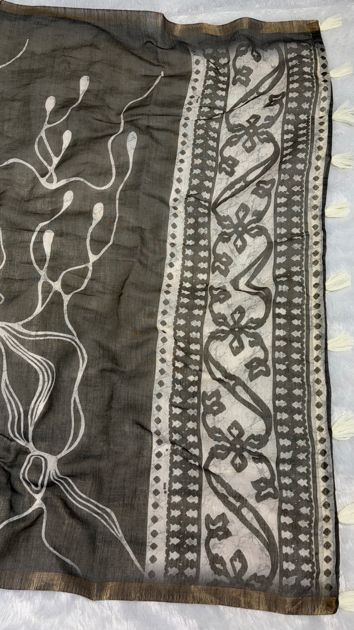 Cotton Linen Bottle Green Color Saree