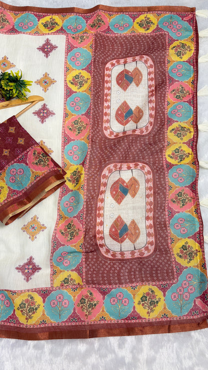 Cotton Linen Royal Heavy Printed Saree