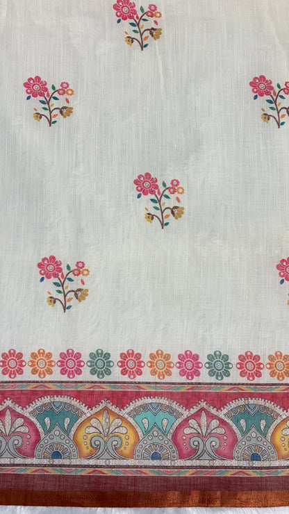 Cotton Linen Multicoloured Royal Heavy Printed Saree