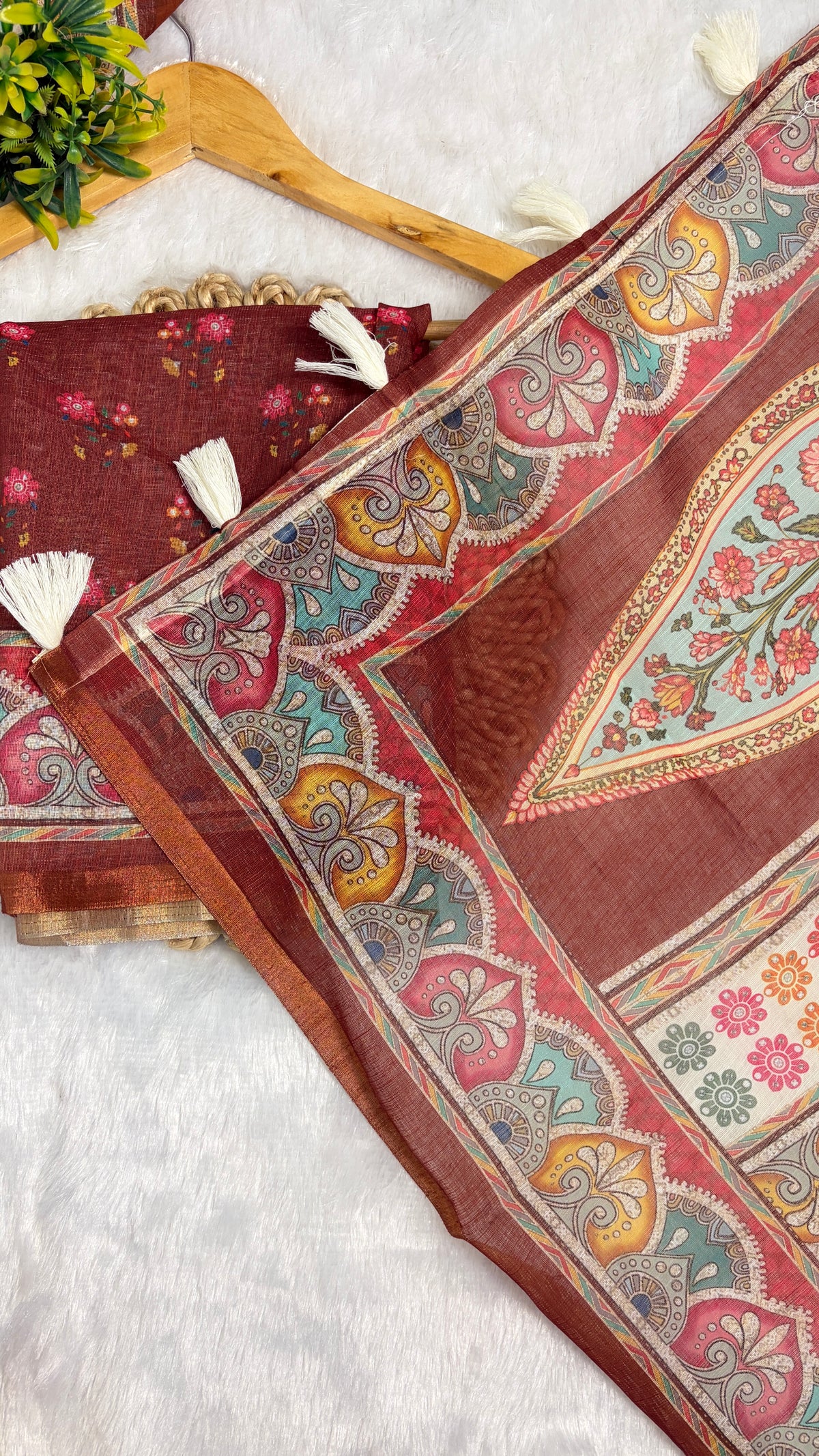 Cotton Linen Multicoloured Royal Heavy Printed Saree