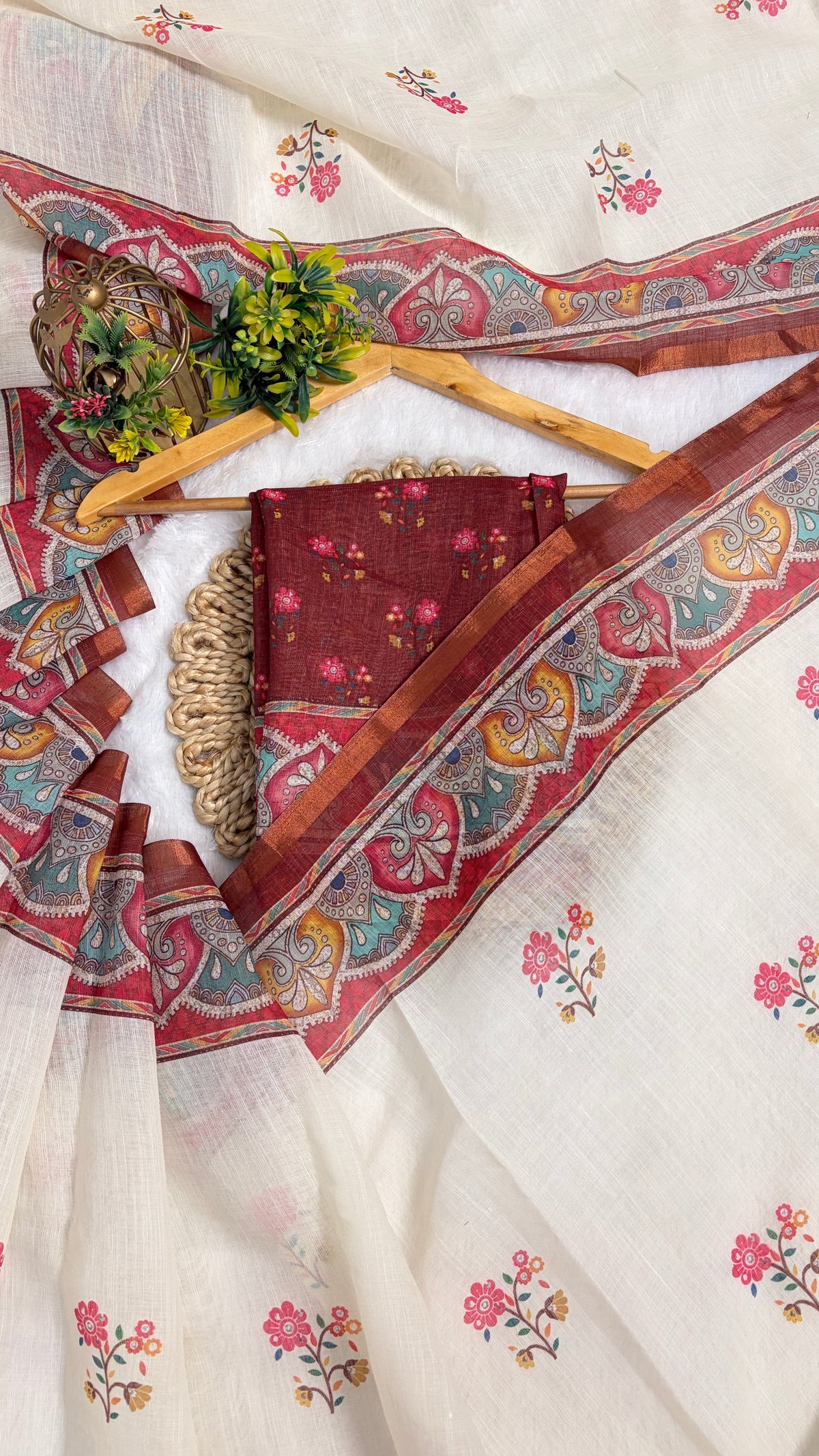 Cotton Linen Multicoloured Royal Heavy Printed Saree