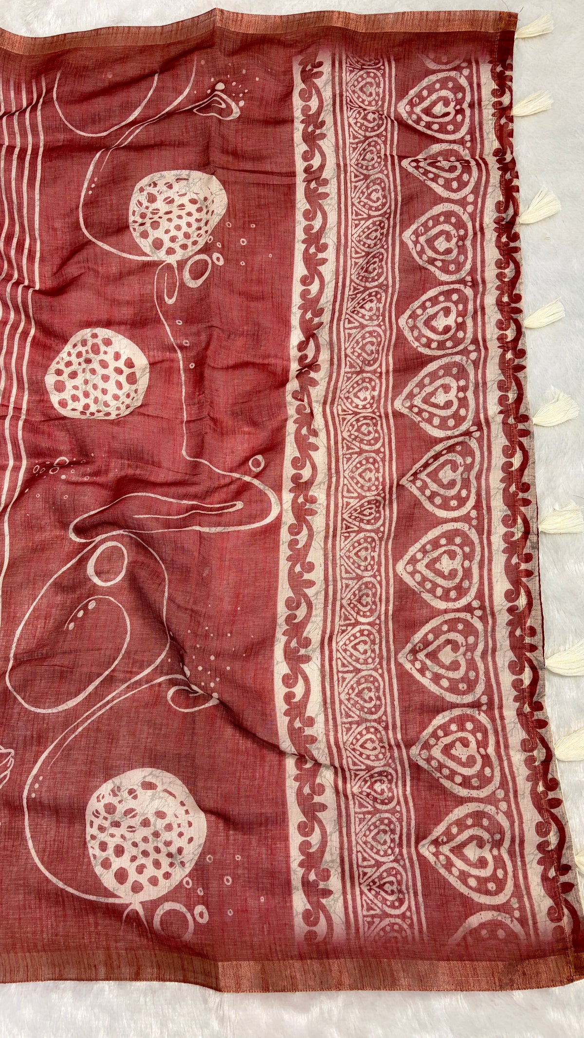 Cotton Linen Dusty Pink Color With Abstract Print Saree