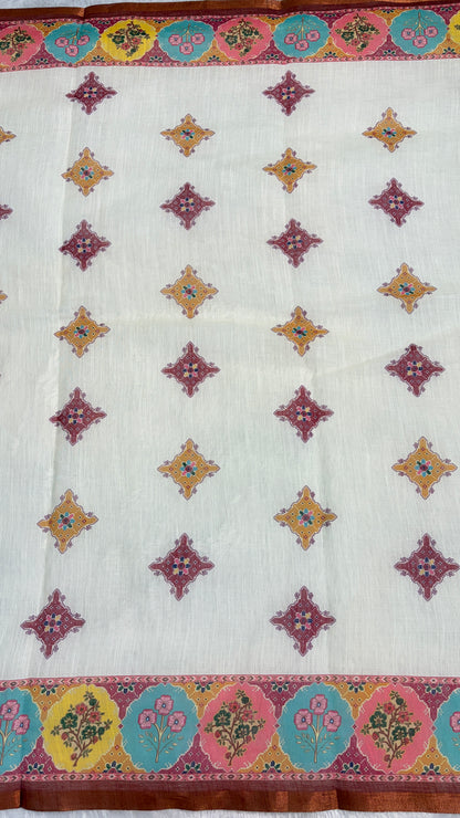 Cotton Linen Royal Heavy Printed Saree