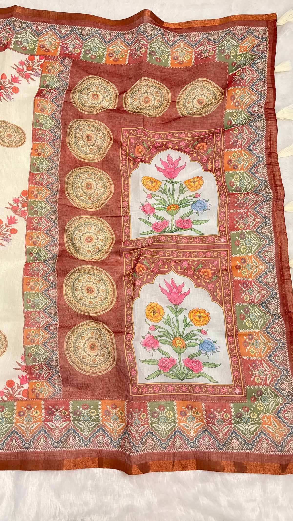 Cotton Linen Multicolor Royal Heavy Print Saree