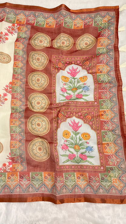 Cotton Linen Multicolor Royal Heavy Print Saree
