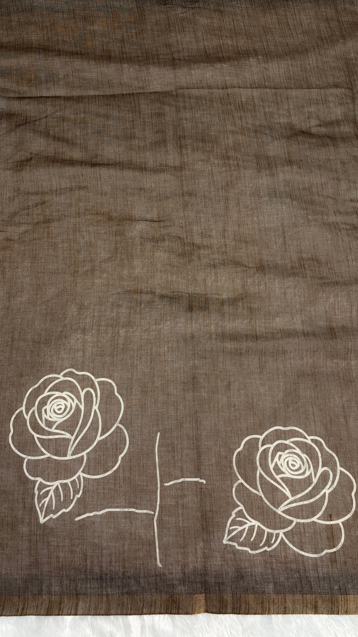 Cotton Linen Brown with Mehendi Tone Color Flower Print Saree￼