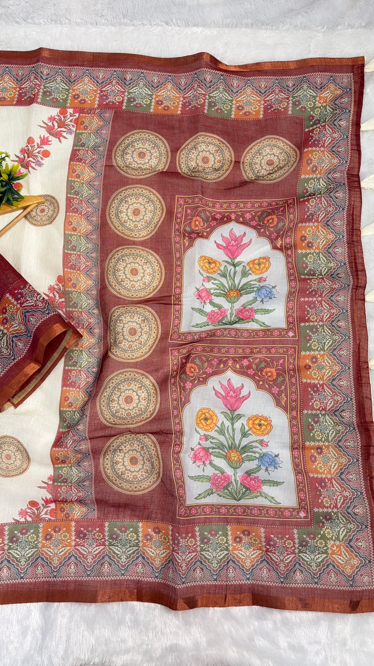 Cotton Linen Multicolor Royal Heavy Print Saree