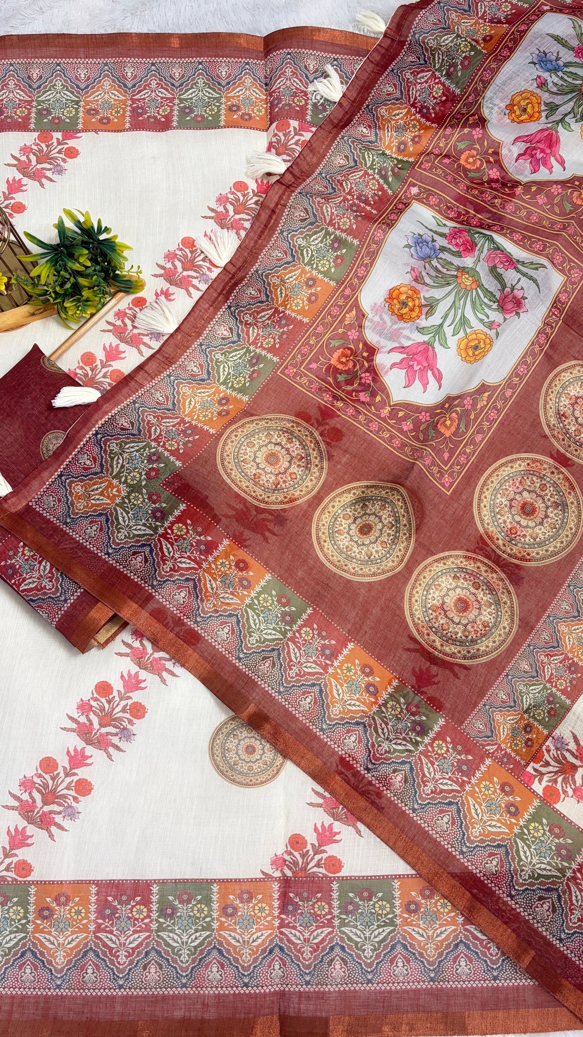 Cotton Linen Multicolor Royal Heavy Print Saree