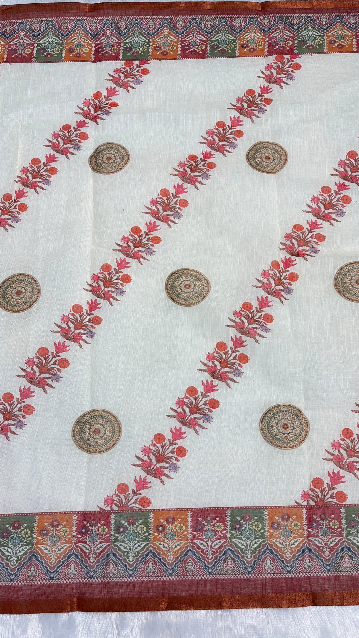 Cotton Linen Multicolor Royal Heavy Print Saree
