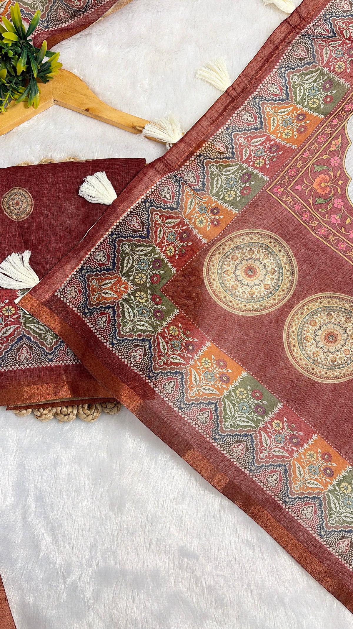 Cotton Linen Multicolor Royal Heavy Print Saree