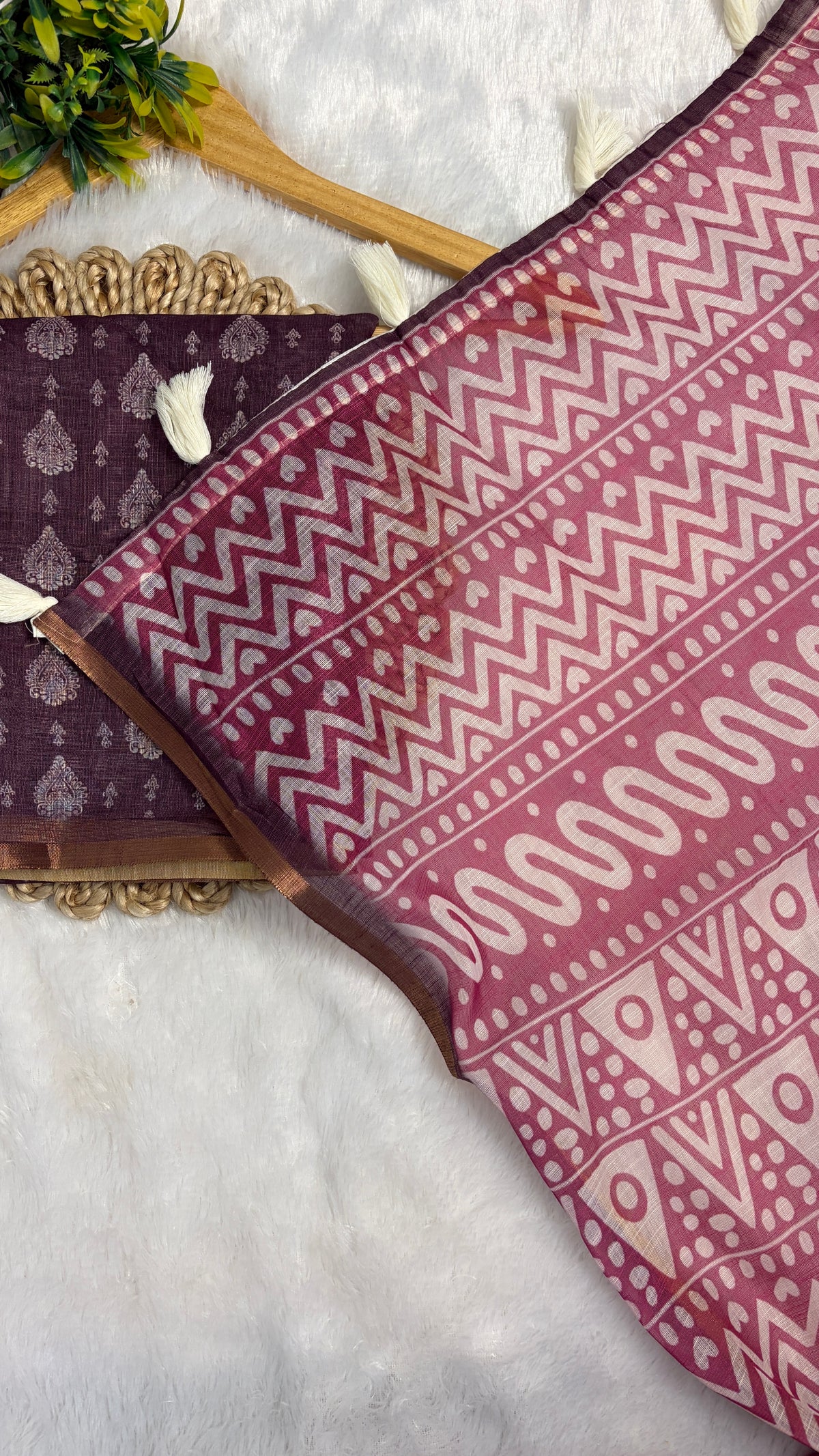 Cotton Linen Magenta Pink Color Saree