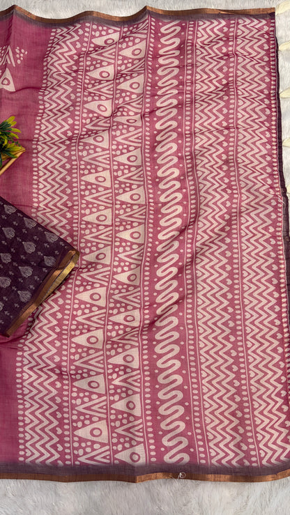 Cotton Linen Magenta Pink Color Saree