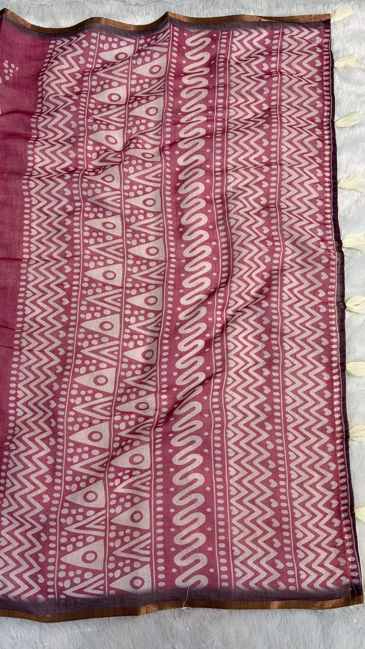 Cotton Linen Magenta Pink Color Saree