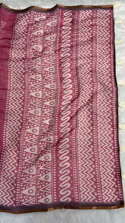 Cotton Linen Magenta Pink Color Saree