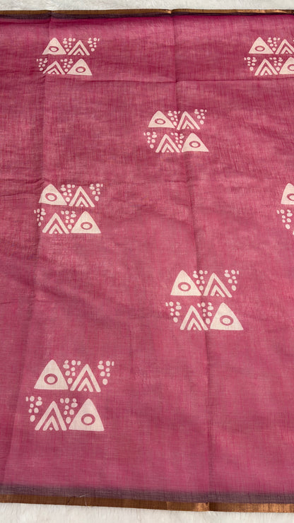 Cotton Linen Magenta Pink Color Saree