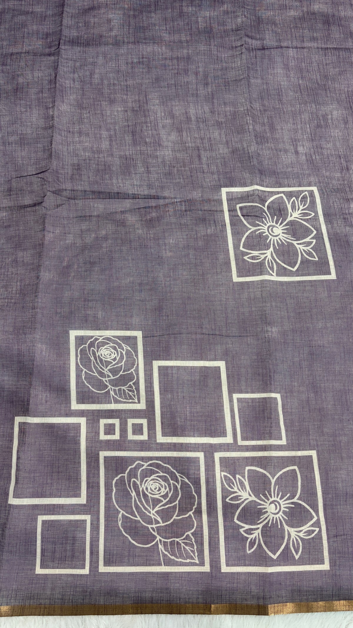 Cotton Linen Violet color With Darker Blouse Tone Abstract Printed Saree ￼