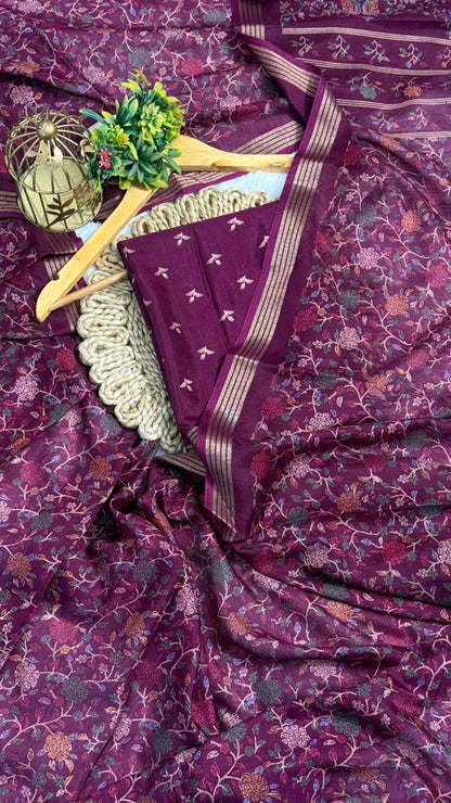 Mulmul Cotton Saree With Beautiful Peacock and Elephant Design