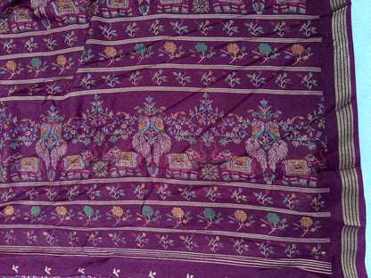 Mulmul Cotton Saree With Beautiful Peacock and Elephant Design