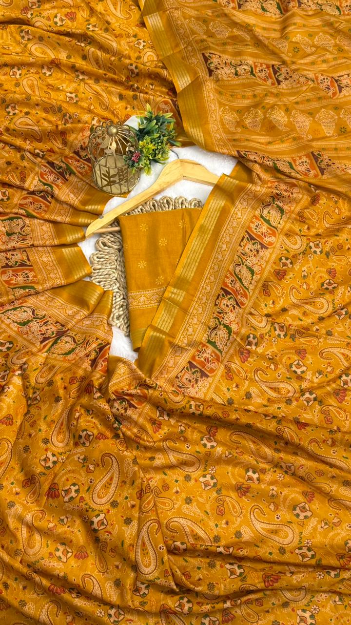 Mulmul Cotton saree with kalamkari design