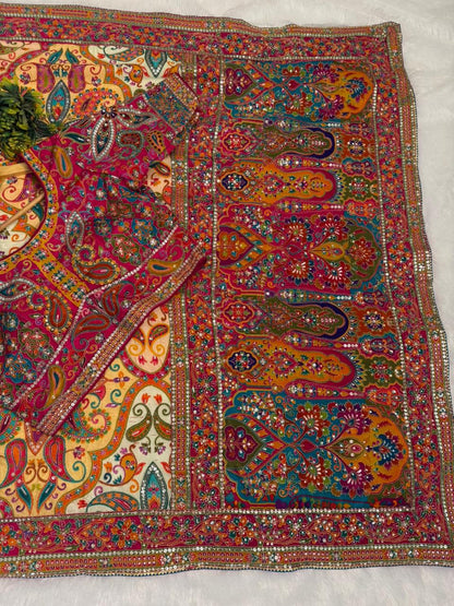 Pure Luxury Pashmina Kalamkari Saree with readymade blouse with Mirror Work