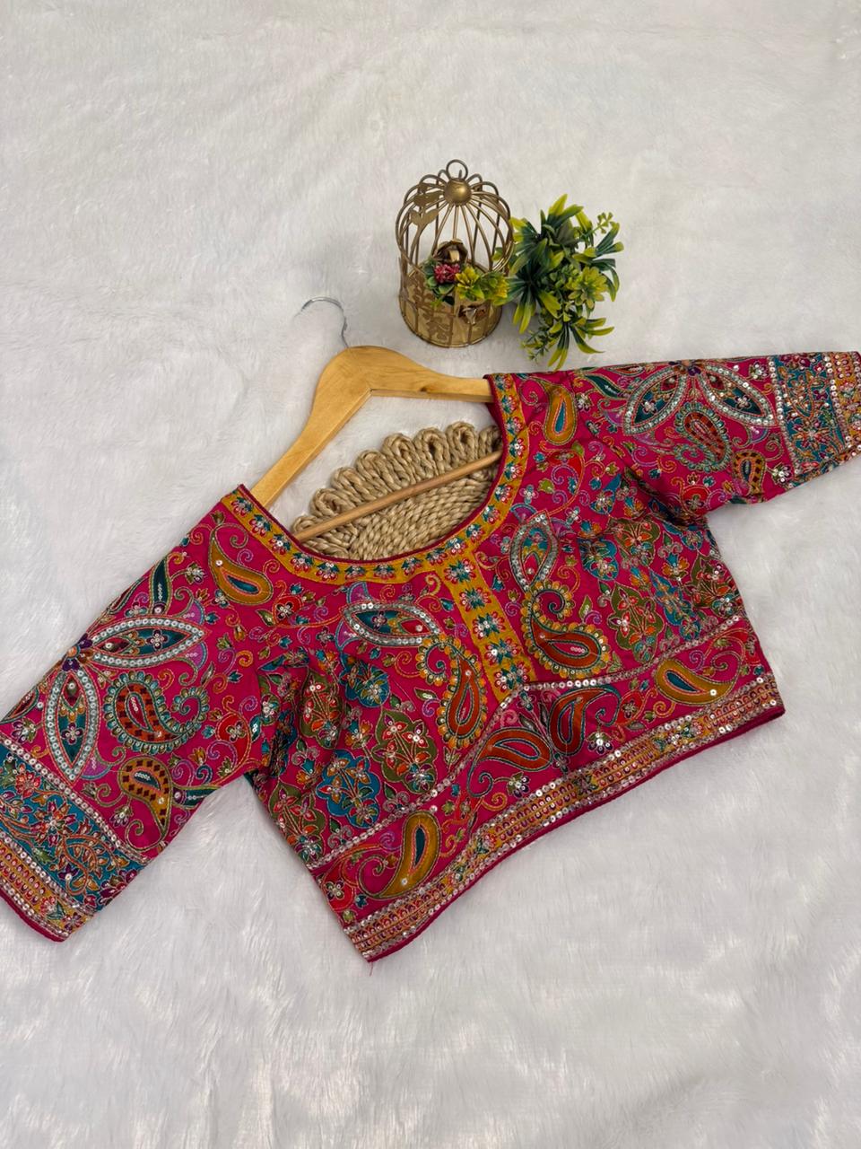Pure Luxury Pashmina Kalamkari Saree with readymade blouse with Mirror Work