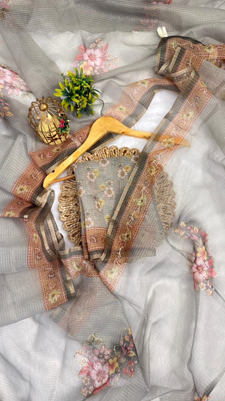 Kota Doriya Small Beautiful Flower Print With Aari work