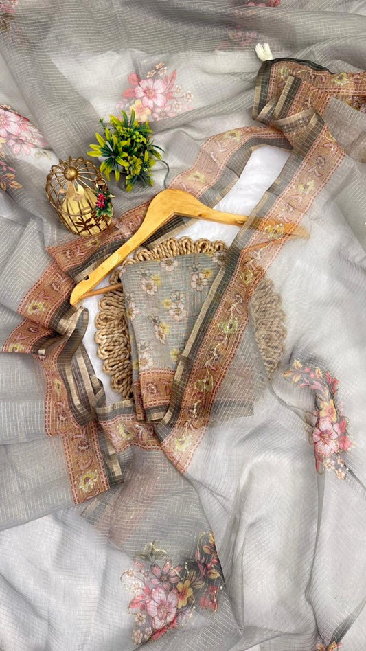 Kota Doriya Small Beautiful Flower Print With Aari work
