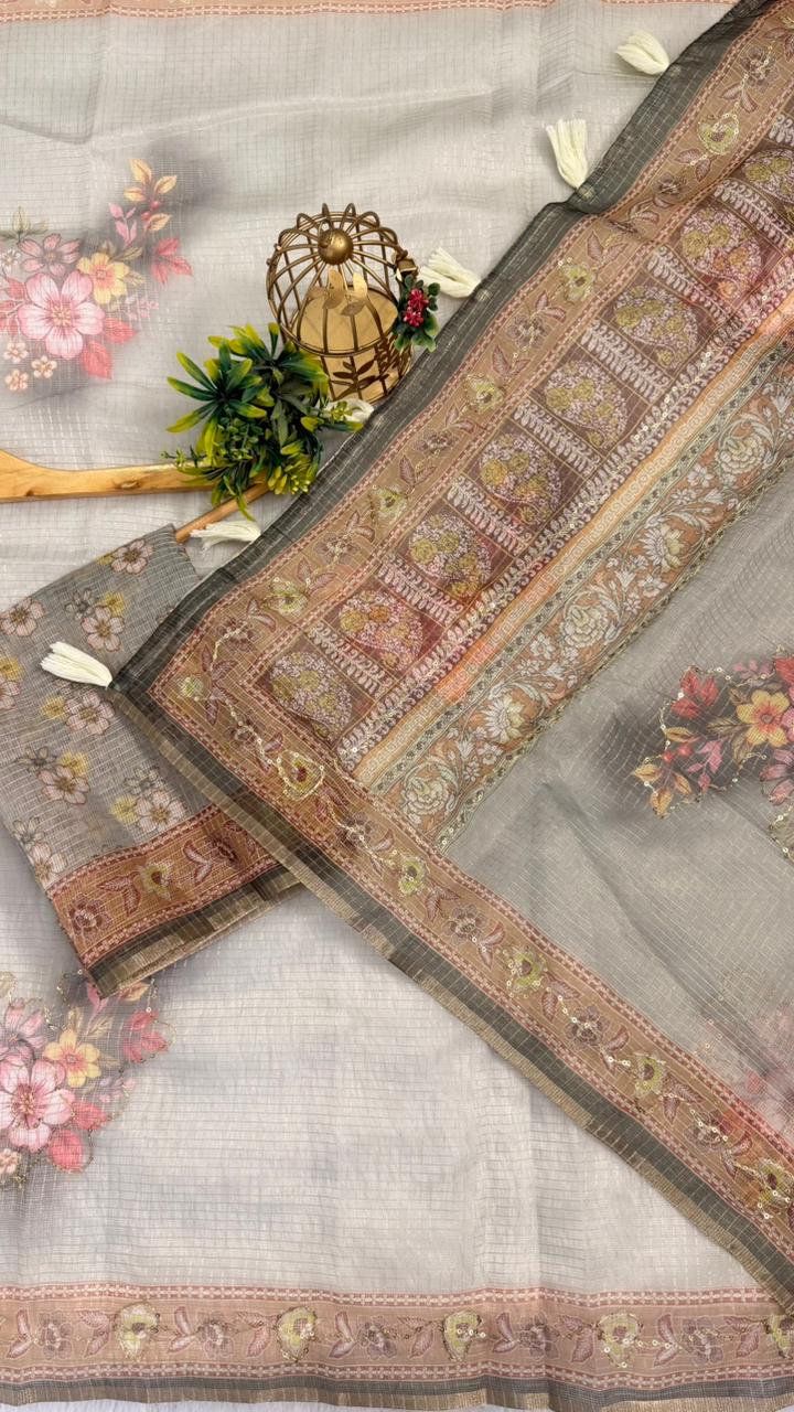 Kota Doriya Small Beautiful Flower Print With Aari work