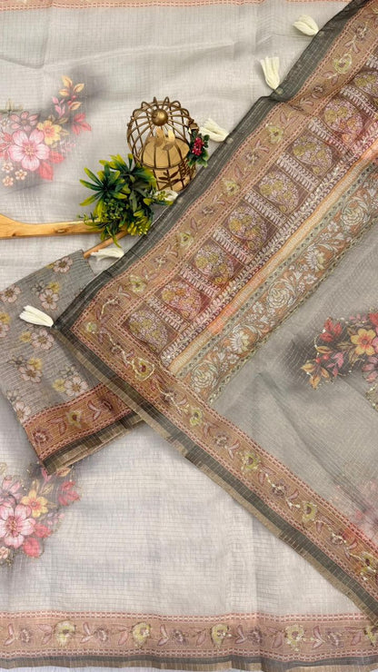 Kota Doriya Small Beautiful Flower Print With Aari work