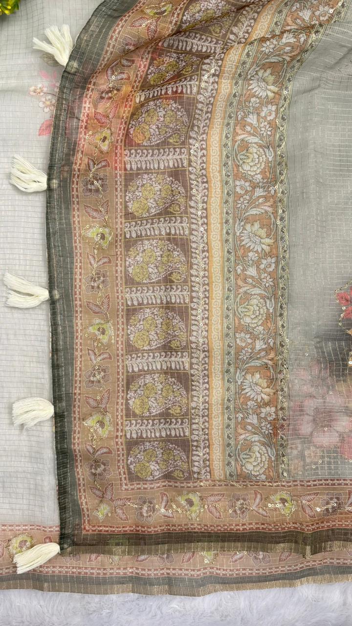Kota Doriya Small Beautiful Flower Print With Aari work